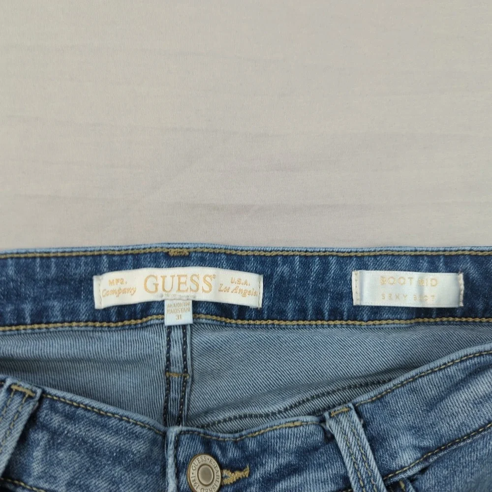 Guess Jeans‎ Womens 31 Blue Sexy Boot Cut Western Cowgirl Faded Casual Frayed